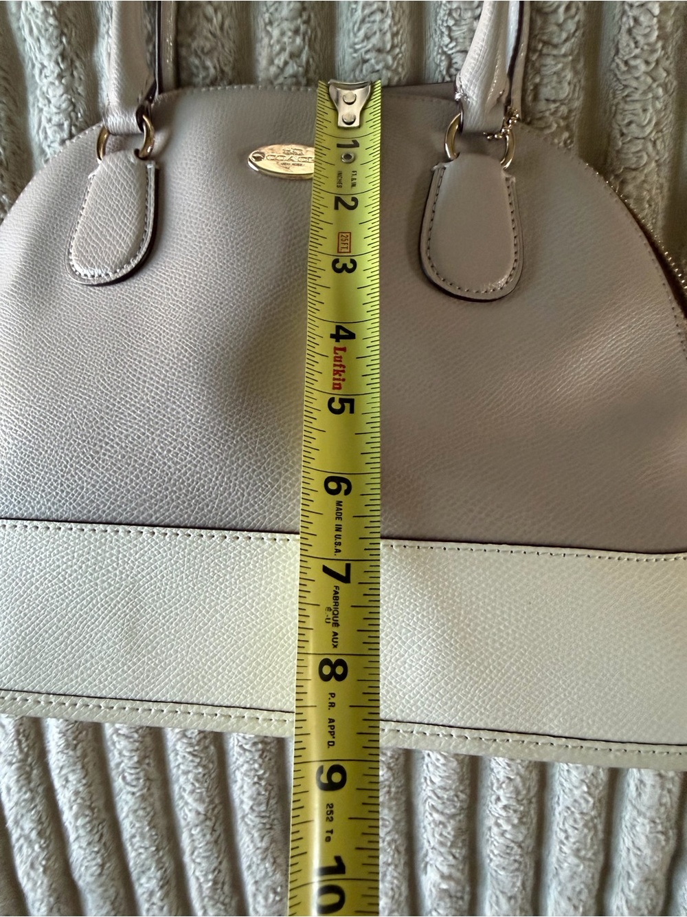 Coach Bicolor Crossgrain Leather Cora Dome Satchel Taupe Cream Handbag - Picture 15 of 16